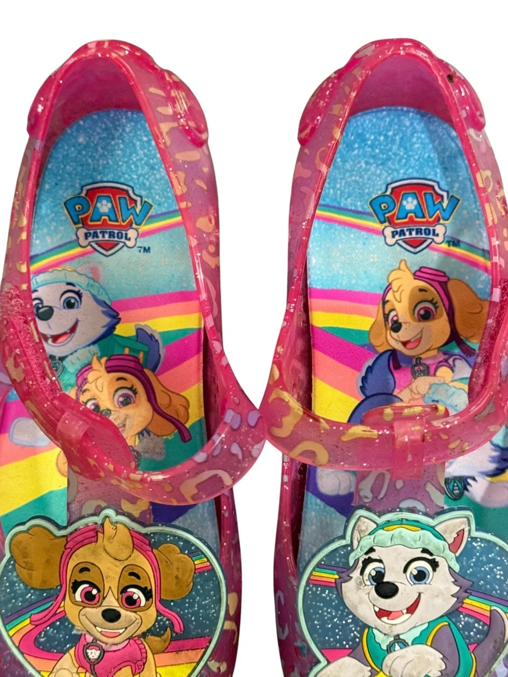 Paw Patrol Pink Purple Glitter Mary Jane Shoes with Rainbow Graphics